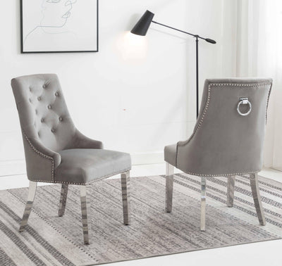 Louis 150cm White Marble Dining Table + Knightsbridge Light Grey Knocker Plush Velvet Chairs-Esme Furnishings