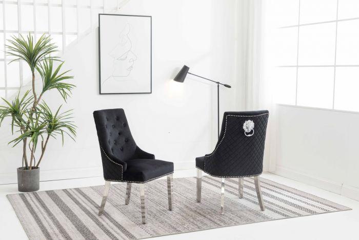 Arianna 180CM Cream Marble Dining Table + Lion Knocker Plush Velvet Dining Chairs-Esme Furnishings