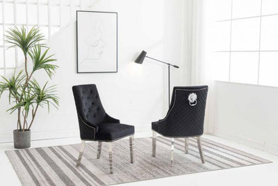 Arianna 180CM Cream Marble Dining Table + Lion Knocker Plush Velvet Dining Chairs-Esme Furnishings