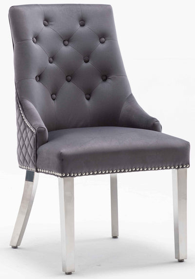 Louis 150cm Grey Marble Dining Table + 4 Grey Lion Knocker Quilted Back Chairs + 110cm Bench-Esme Furnishings