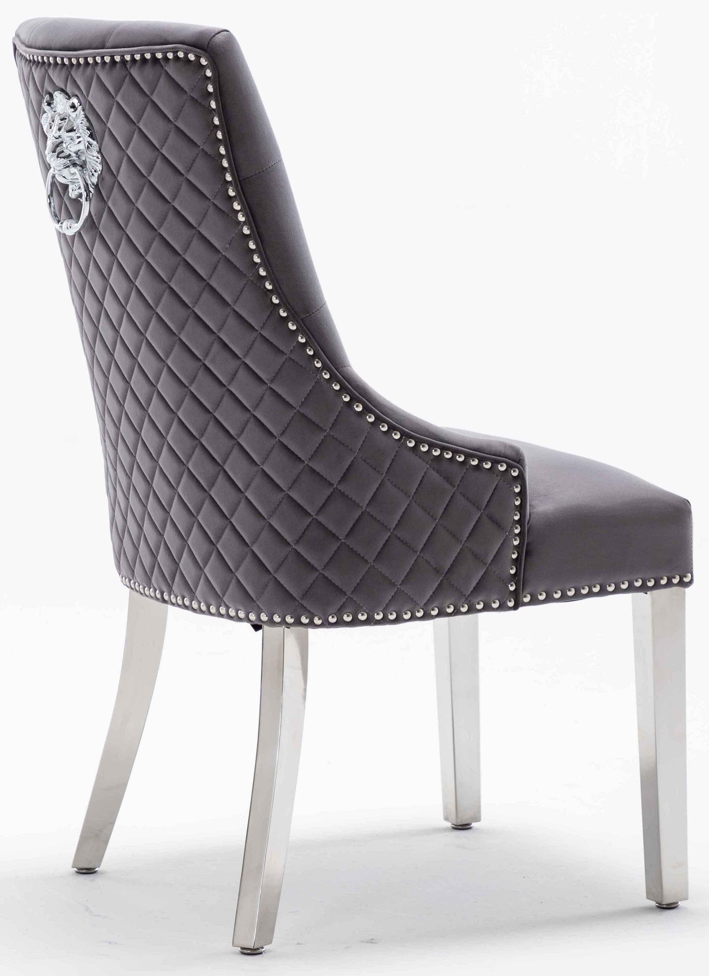 Louis 180cm Grey Marble Dining Table + 4 Grey Lion Knocker Quilted Back Chairs + 130cm Bench-Esme Furnishings