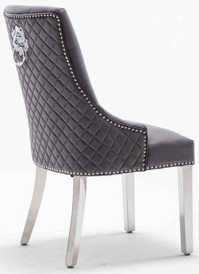 Louis 150cm Grey Marble Dining Table + 4 Grey Lion Knocker Quilted Back Chairs + 110cm Bench-Esme Furnishings