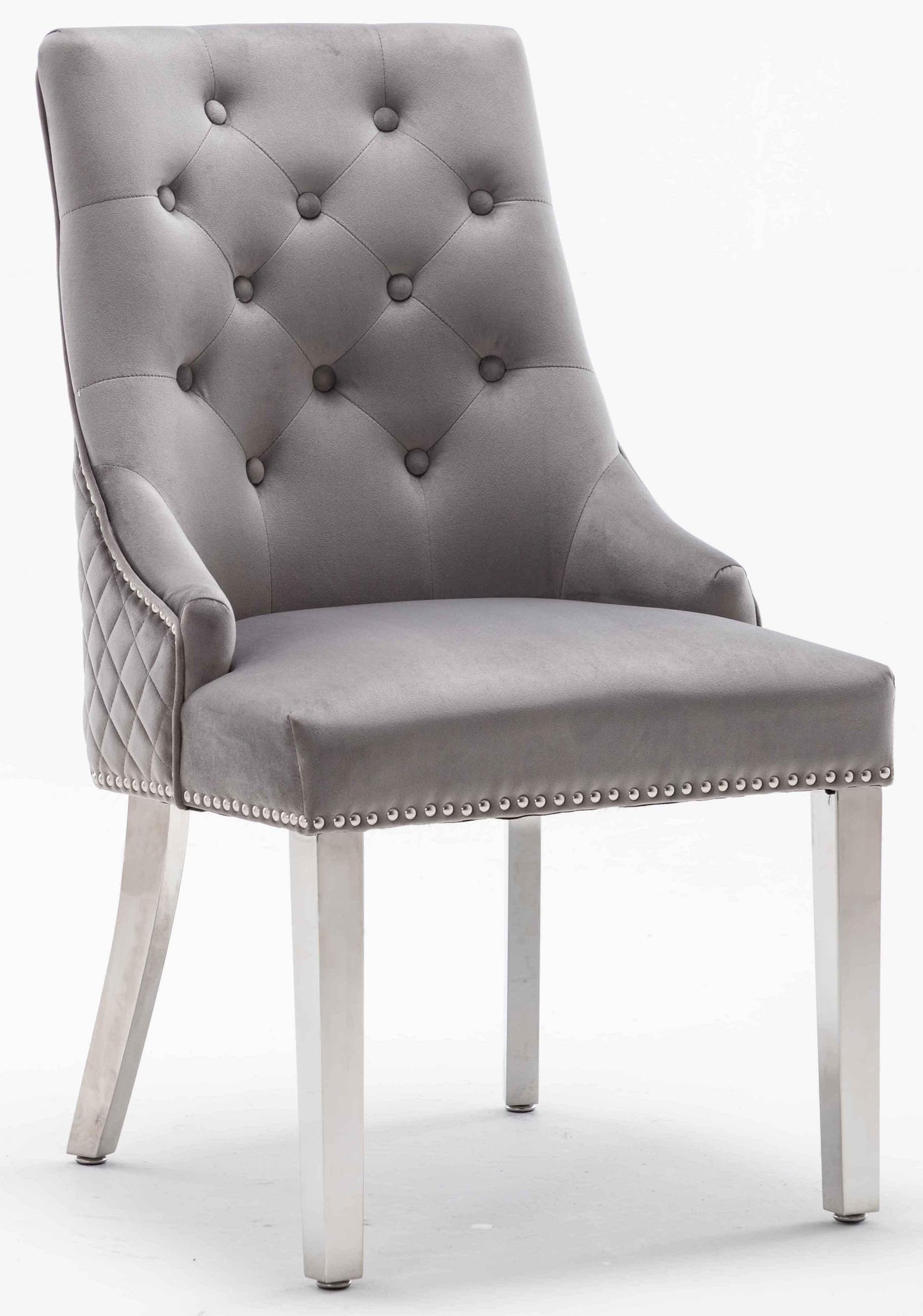 Louis 200cm White Marble Dining Table + Light Grey Lion Knocker Plush Velvet Chairs-Esme Furnishings