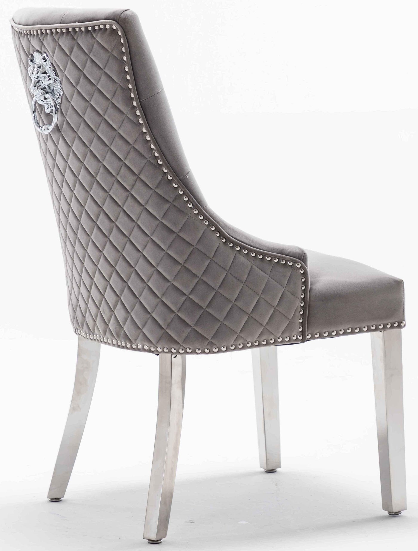 Louis 200cm White Marble Dining Table + Light Grey Lion Knocker Plush Velvet Chairs-Esme Furnishings