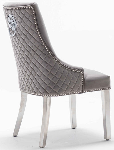 Louis 200cm White Marble Dining Table + Light Grey Lion Knocker Plush Velvet Chairs-Esme Furnishings