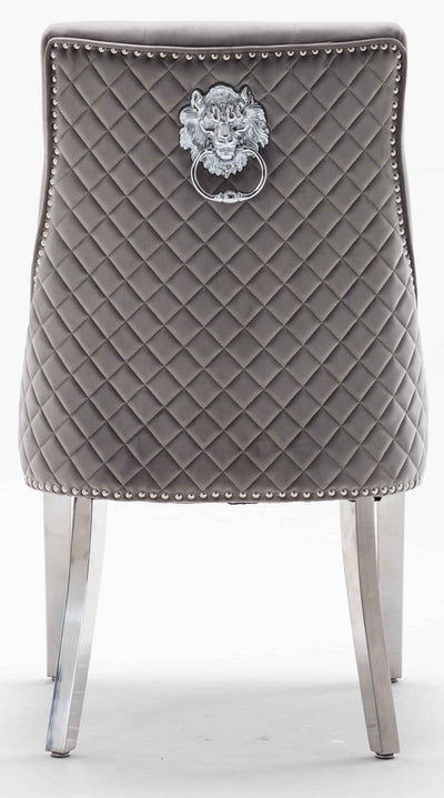 Louis 200cm White Marble Dining Table + Light Grey Lion Knocker Plush Velvet Chairs-Esme Furnishings