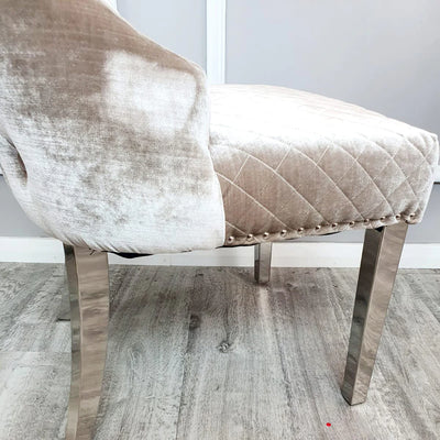 Arianna Cream Marble 200CM Dining Table + Valente Champagne Lion Velvet Chairs