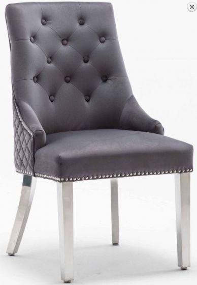 Louis 140cm White Marble Dining Table + Grey Lion Knocker Plush Velvet Chairs-Esme Furnishings