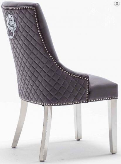 Louis 200cm Grey Marble Dining Table + Grey Lion Knocker Plush Velvet Chairs-Esme Furnishings