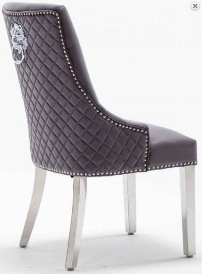Louis 200cm Grey Marble Dining Table + Grey Lion Knocker Plush Velvet Chairs-Esme Furnishings