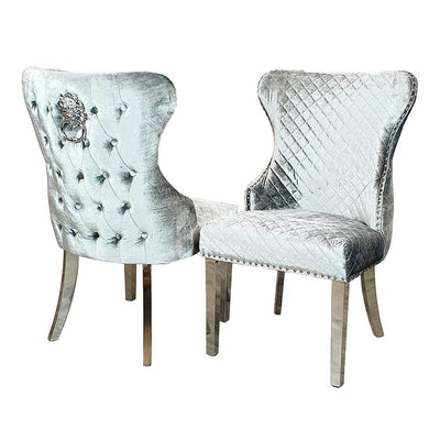 Louis Grey Marble 200CM Dining Table + Valente Lion Knocker Velvet Chairs-Esme Furnishings