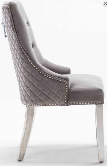 Louis 180cm White Marble Dining Table + Light Grey Lion Knocker Plush Velvet Chairs-Esme Furnishings