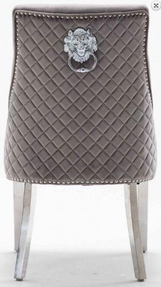 Louis 180cm White Marble Dining Table + Light Grey Lion Knocker Plush Velvet Chairs-Esme Furnishings