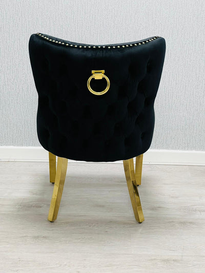 Valentino Gold Ring Black Plush Velvet Dining Chair Gold Legs-Esme Furnishings