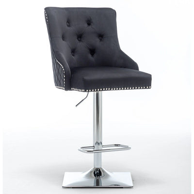 Dakota, Black French Velvet, Quilted Back Bar Stool-Esme Furnishings