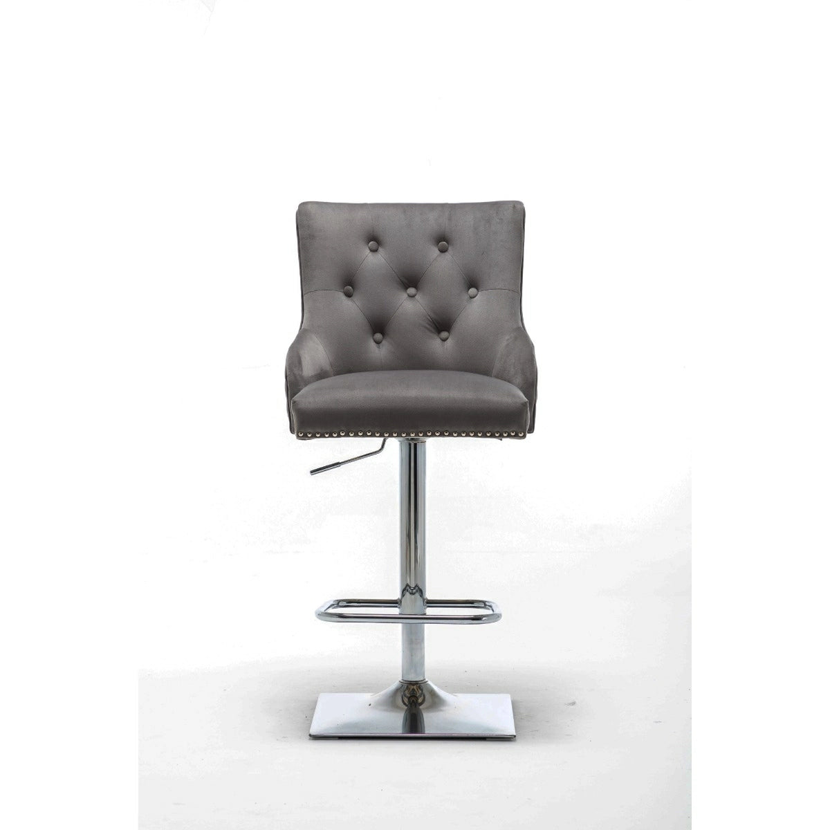 Portland, Dark Grey French Velvet, Ring Knocker Quilted Back Bar Stool-Esme Furnishings