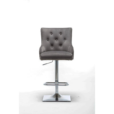 Portland, Dark Grey French Velvet, Ring Knocker Quilted Back Bar Stool-Esme Furnishings