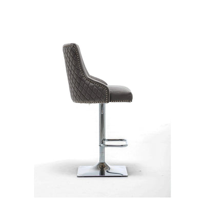 Portland, Dark Grey French Velvet, Ring Knocker Quilted Back Bar Stool-Esme Furnishings