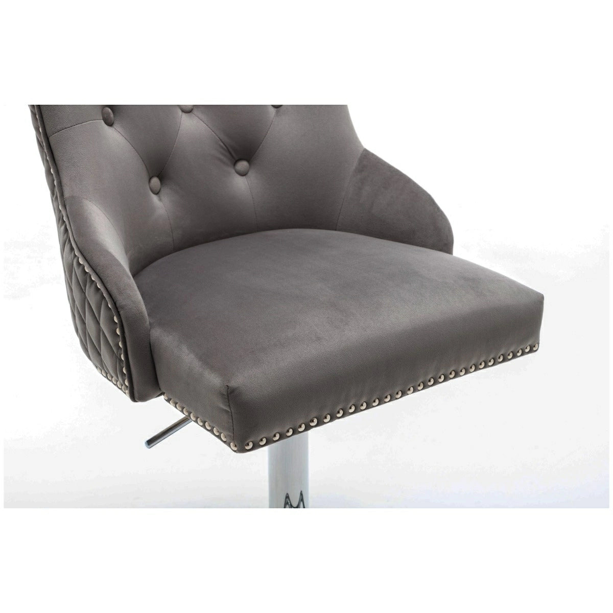 Portland, Dark Grey French Velvet, Ring Knocker Quilted Back Bar Stool-Esme Furnishings
