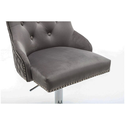 Portland, Dark Grey French Velvet, Ring Knocker Quilted Back Bar Stool-Esme Furnishings