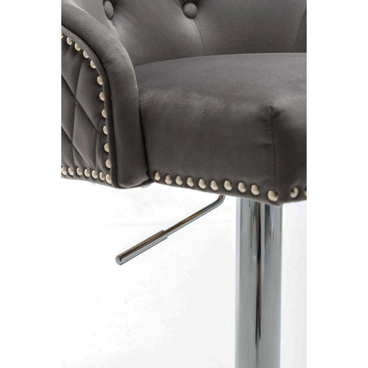 Portland, Dark Grey French Velvet, Ring Knocker Quilted Back Bar Stool-Esme Furnishings