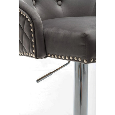 Portland, Dark Grey French Velvet, Ring Knocker Quilted Back Bar Stool-Esme Furnishings