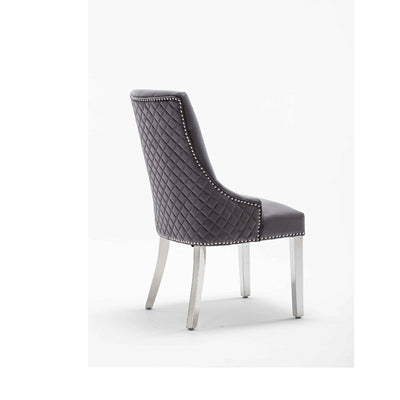 Dakota Dark Grey French Velvet Quilted Back Dining Chair With Chrome Legs-Esme Furnishings