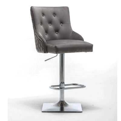 Portland, Dark Grey French Velvet, Ring Knocker Quilted Back Bar Stool-Esme Furnishings
