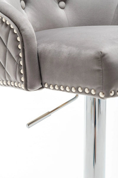 Portland, Light Grey French Velvet, Ring Knocker Quilted Back Bar Stool-Esme Furnishings
