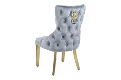 Victoria Gold Lion Knocker Quilted Tufted Plush Velvet Dining Chair Gold Legs - 3 Colours