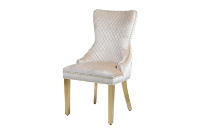 Victoria Gold Lion Knocker Quilted Tufted Plush Velvet Dining Chair Gold Legs - 3 Colours