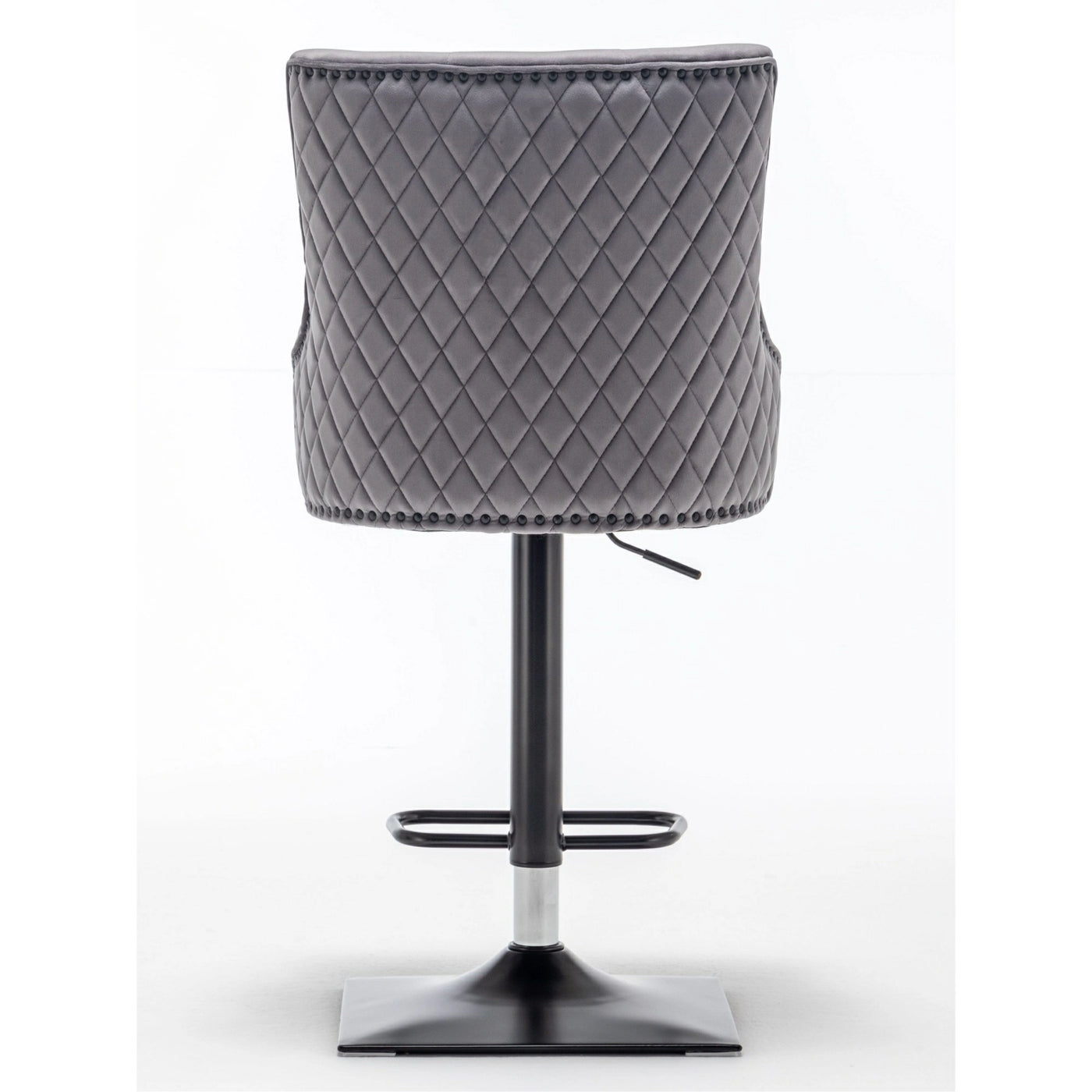 Diego, Dark Grey French Velvet, Quilted Back Barstool With Black Base-Esme Furnishings