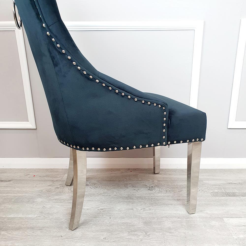 Louis 150cm Black Marble Dining Table + Belle Knocker Plush Velvet Chairs-Esme Furnishings