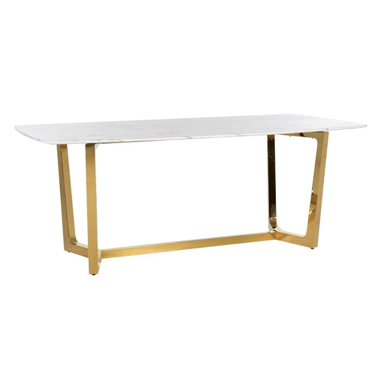 Dynasty 200cm Gold Dining Table with White Marble Top-Esme Furnishings