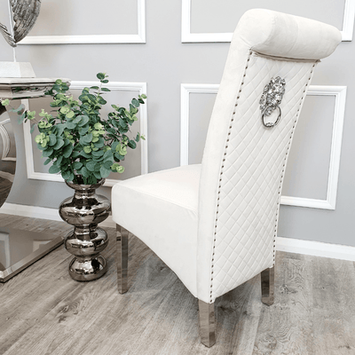 Louis 150cm Grey Marble Dining Table + Lucy Lion Slim Knocker Plush Velvet Chairs In 4 Colours-Esme Furnishings