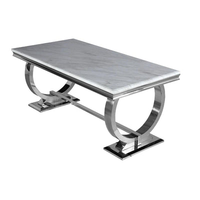Arianna 150cm White Marble Dining Table + Lucy Lion Slim Knocker Plush Velvet Chairs-Esme Furnishings
