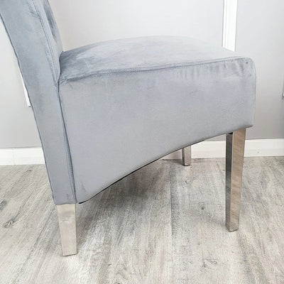 Louis White Marble 130cm Round Dining Table + Lucy Grey Lion Knocker Plush Velvet Chairs-Esme Furnishings