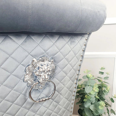 Louis White Marble 130cm Round Dining Table + Lucy Grey Lion Knocker Plush Velvet Chairs-Esme Furnishings