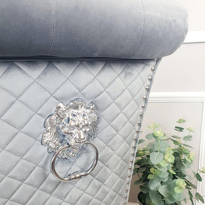 Louis 180cm Grey Marble Dining Table + Lucy Lion Slim Knocker Plush Velvet Chairs In 4 Colours-Esme Furnishings
