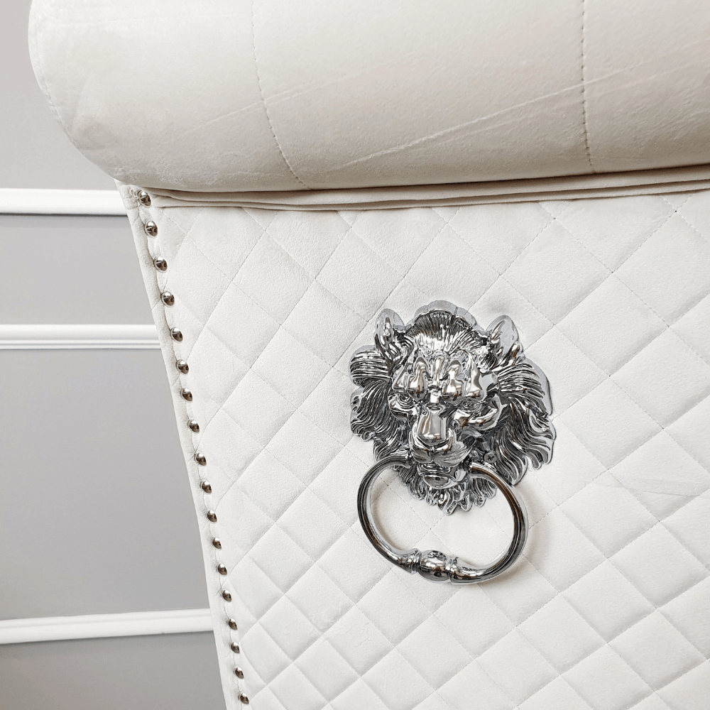 Louis 180cm White Marble Dining Table + Lucy Lion Slim Knocker Plush Velvet Chairs In 4 Colours-Esme Furnishings