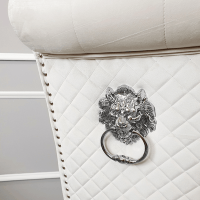 Louis 180cm White Marble Dining Table + Lucy Lion Slim Knocker Plush Velvet Chairs In 4 Colours-Esme Furnishings