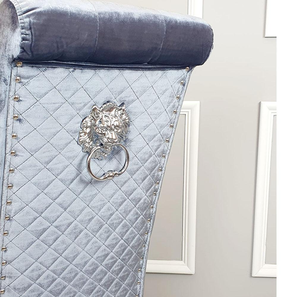 Sophia Charcoal Grey Shimmer Velvet Lion Knocker Quilted Back Slim Dining Chair-Esme Furnishings