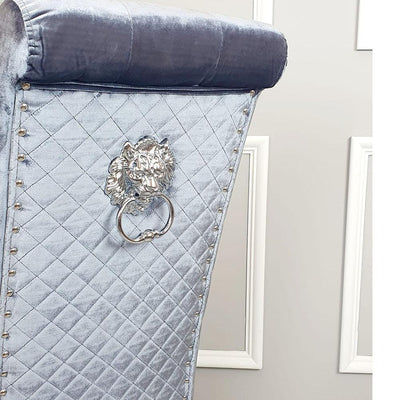 Sophia Charcoal Grey Shimmer Velvet Lion Knocker Quilted Back Slim Dining Chair-Esme Furnishings