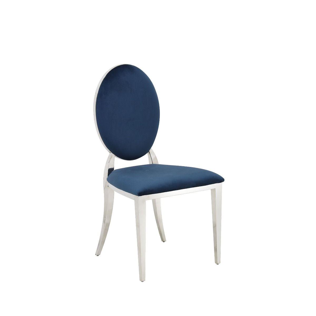 Hampton Blue French Plush Velvet Dining Chair With Chrome Legs-Esme Furnishings