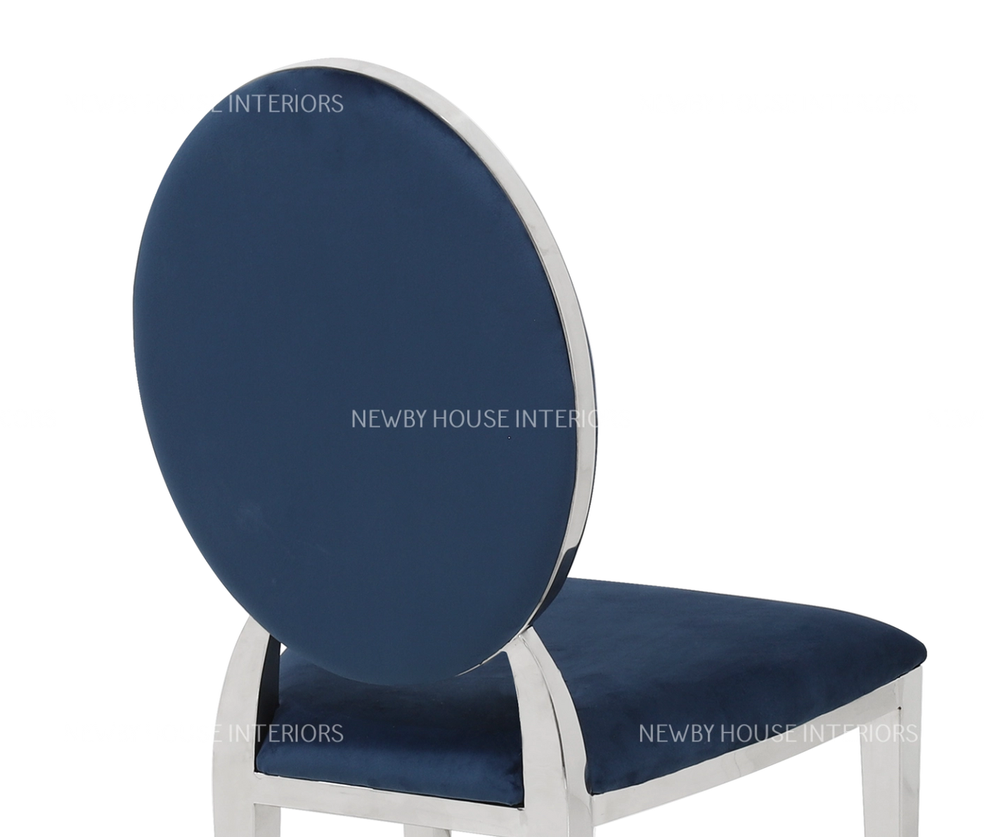 Hampton Blue French Plush Velvet Dining Chair With Chrome Legs-Esme Furnishings