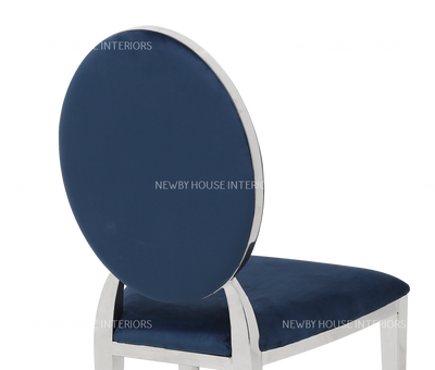 Hampton Blue French Plush Velvet Dining Chair With Chrome Legs-Esme Furnishings