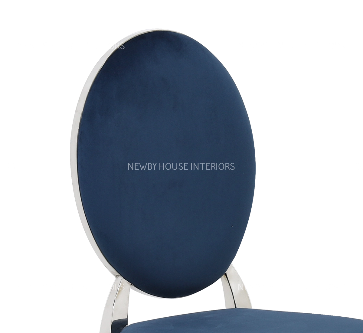 Hampton Blue French Plush Velvet Dining Chair With Chrome Legs-Esme Furnishings