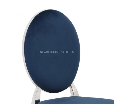 Hampton Blue French Plush Velvet Dining Chair With Chrome Legs-Esme Furnishings