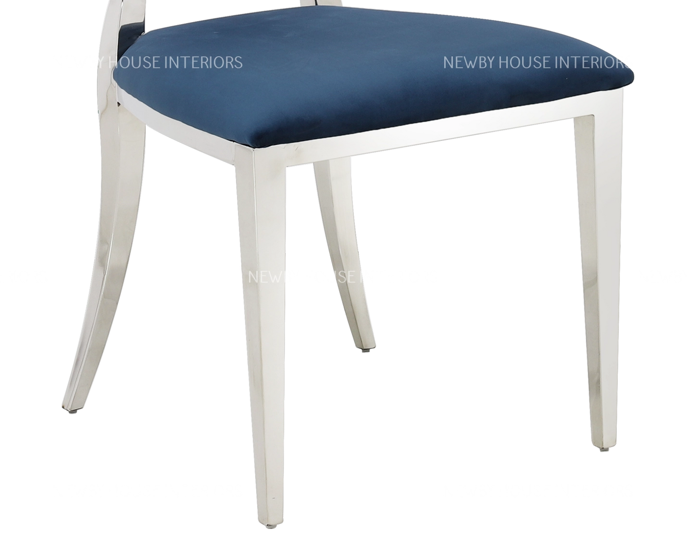 Hampton Blue French Plush Velvet Dining Chair With Chrome Legs-Esme Furnishings