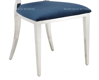 Hampton Blue French Plush Velvet Dining Chair With Chrome Legs-Esme Furnishings